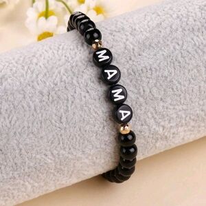 "Mama" Black & White Letter Graphic Beaded Stretch Bracelet New!